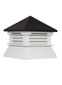 White low-profile cupola with black pyramid roof