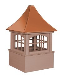Carlisle arched cedar cupola with a polished copper roof and windowed design, handcrafted by Country Cupolas and Weathervanes.