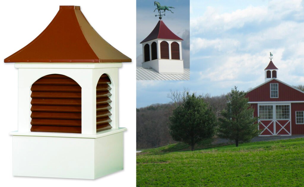 colored louver cupola on red barn roof
