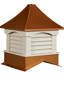 Square cupola with copper metal roof and arched louvers