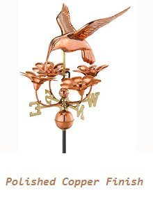 Hummingbird and flowers copper weathervane with directional arrows on a roof mount