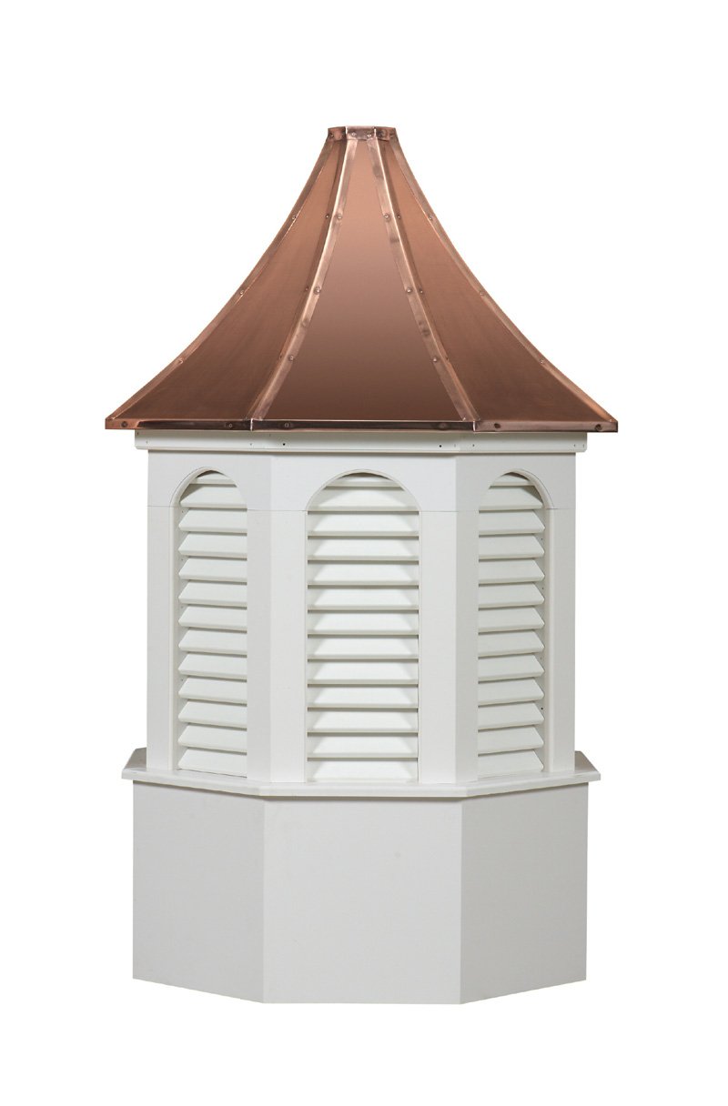 Kingston style vinyl cupola with copper roof and louvered sides