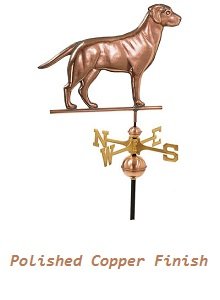 Labrador retriever copper weathervane with directional arrows on a roof mount