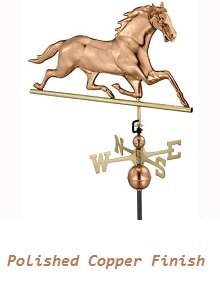Large horse weathervane in polished copper finish