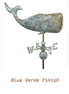 Large whale weathervane in blue verde finish