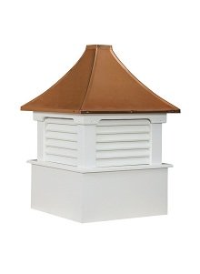 Morton vinyl cupola with copper roof and louvered vent sides