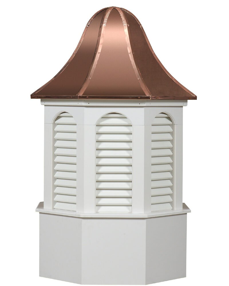 Pinnacle style vinyl cupola with copper dome roof and louvered sides