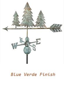 Three pine trees copper weathervane with a Blue Verde patina finish, featuring a traditional directional arrow, handcrafted by Country Cupolas and Weathervanes.