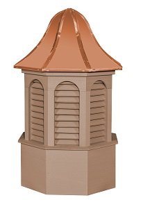 Pinnacle style cedar cupola with copper dome roof and louvered sides