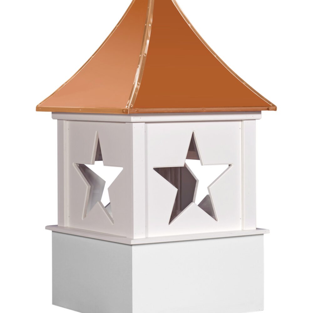Polaris style white cupola with copper roof and star cutout panels