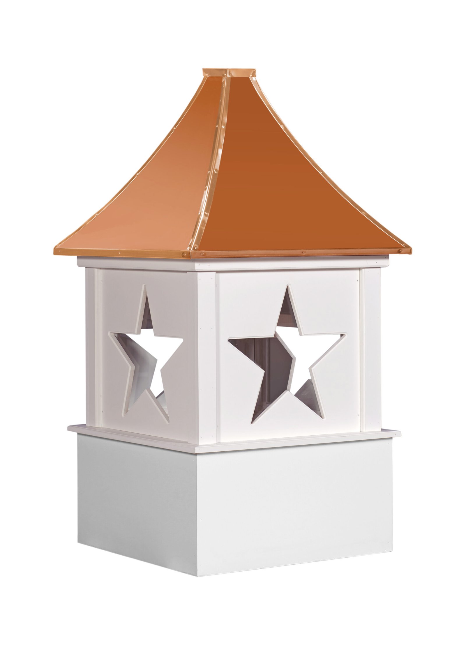 Polaris style white cupola with copper roof and star cutout panels