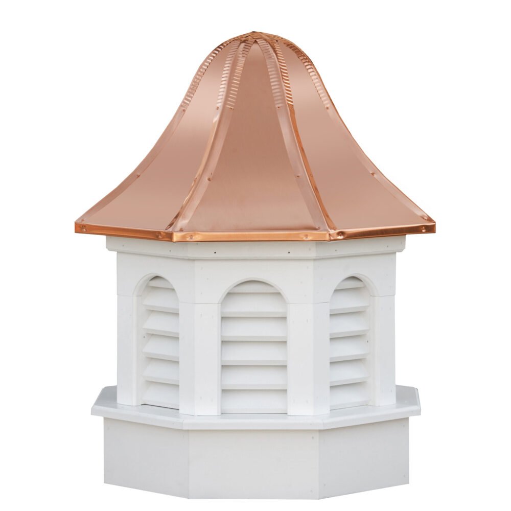 White vinyl estate cupola with copper pinnacle roof