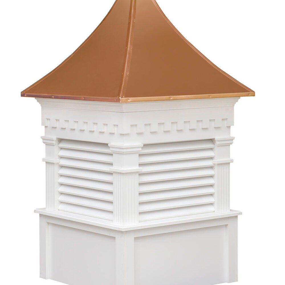 Greenfield vinyl cupola with copper roof and louvered sides for roof ventilation