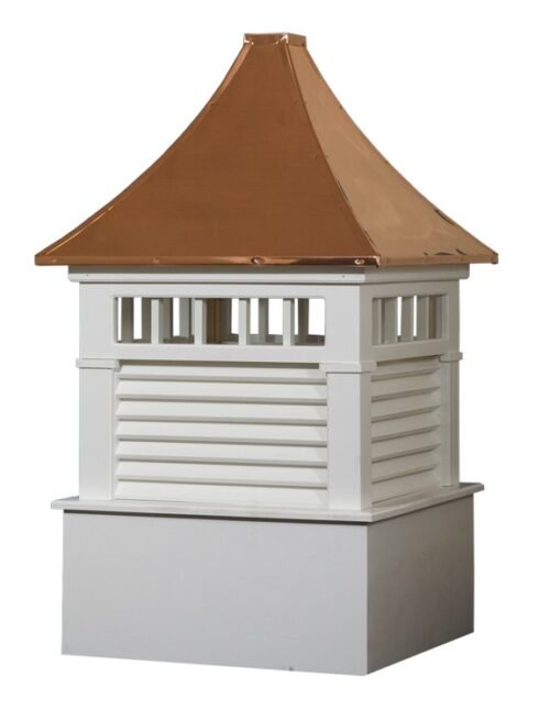 Norwood style vinyl cupola with copper roof and horizontal louvered sides