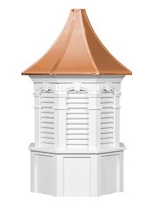 Oxford style vinyl cupola with copper roof and louvered sides
