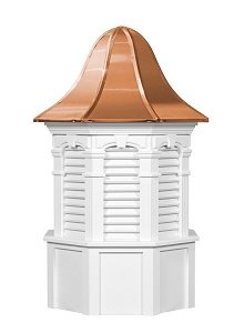 Plymouth style white cupola with copper dome roof and louvered sides