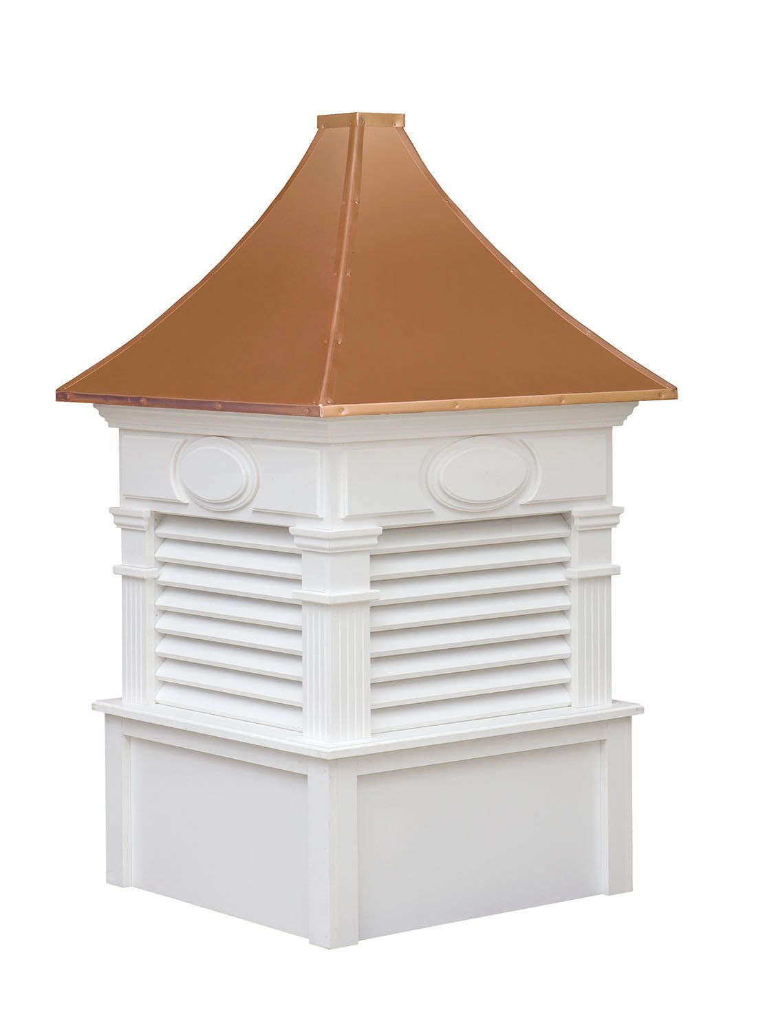 Rockford style cupola with louvered sides and copper roof